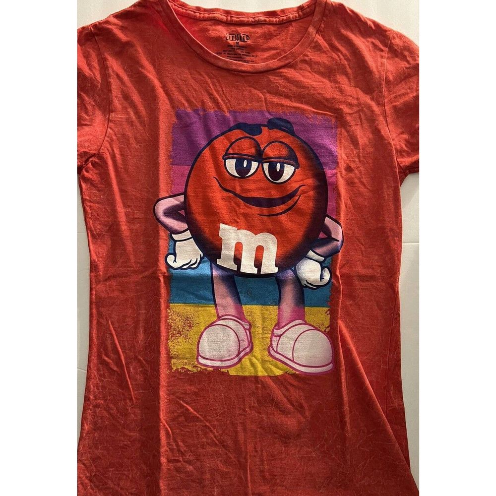 M&M's T-Shirt Women's Size M Red Cotton Printed Crewneck Short Sleeve Pullover